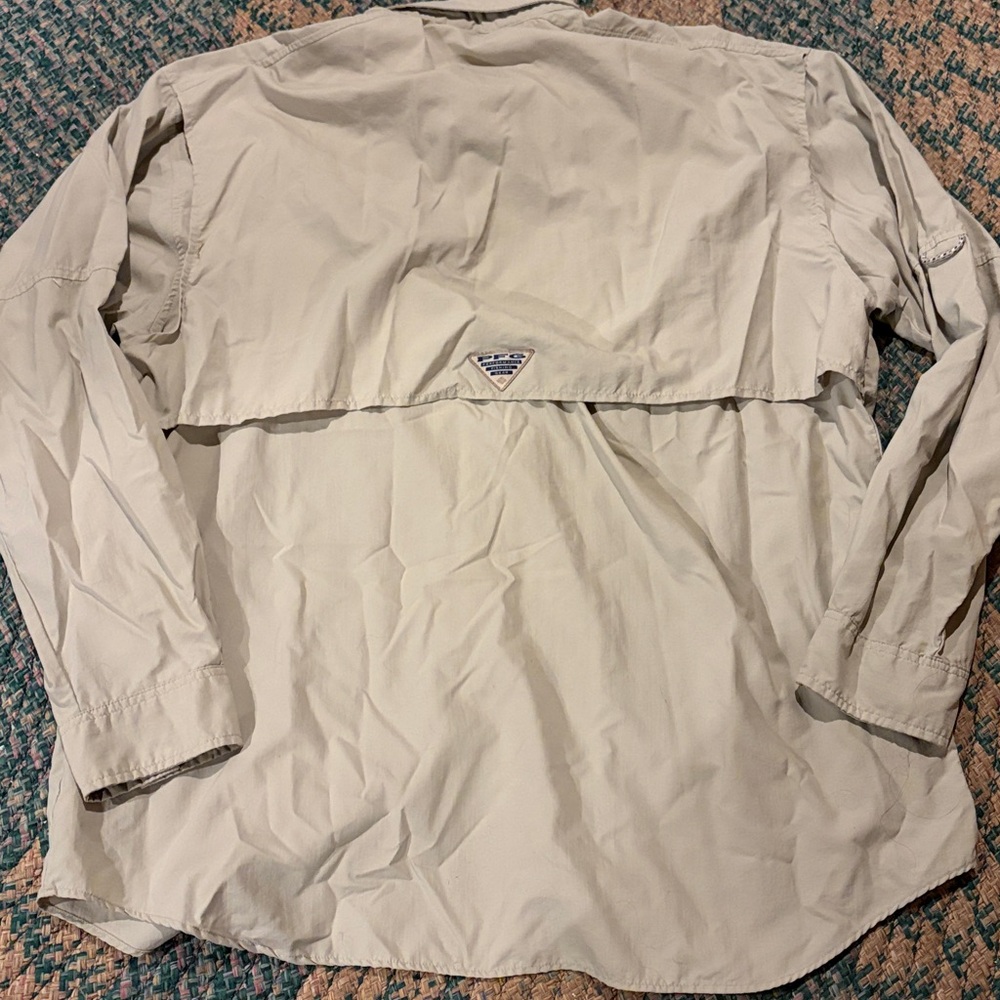 Columbia PFG Mens Large Beige Long Sleeve Vented Fishing Shirt PFG 30 - Picture 5 of 5